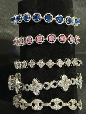 Iced out Tennis Bracelet - Moissanite or Blue & Pink on .925 Sterling Silver